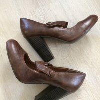 Страхотни кафяви обувки с каишка,естественна кожа №38, снимка 2 - Дамски обувки на ток - 34694268