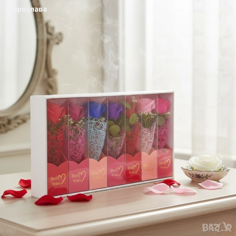 Декоративна единична роза в подаръчна кутия „Best Wishes“, снимка 1