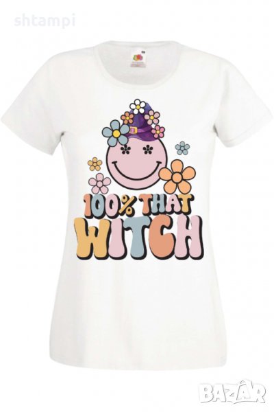 Дамска тениска 100 percent that witch,Halloween,Хелоуин,Празник,Забавление,Изненада,Обичаи,, снимка 1