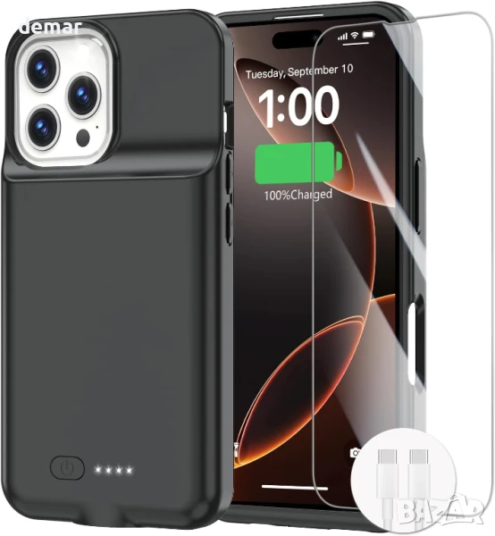 Калъф GIN FOXI с батерия за iPhone 16 Pro (6.3"), 15W, 8500mAh (черен), снимка 1