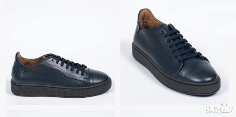 TEODOR - тъмно сини кецове с десенирана кожа и лого , снимка 1