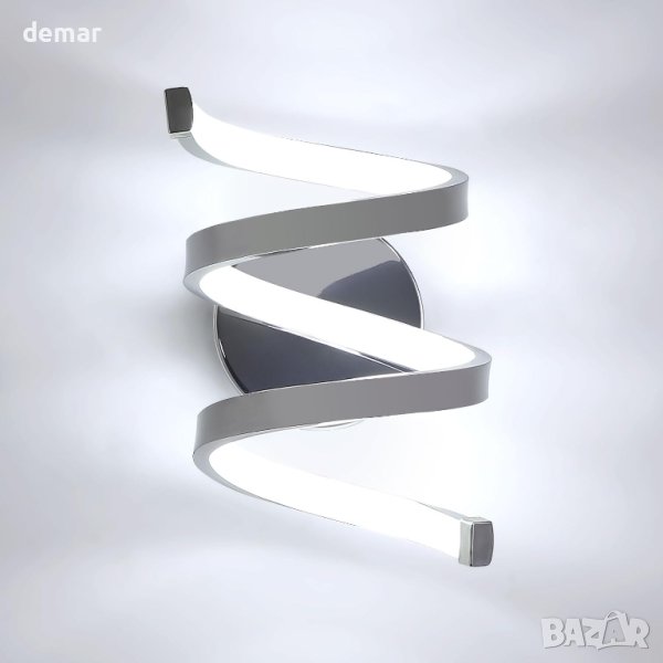 Спирална стенна лампа Lumiup, 6500K LED, сребърна, снимка 1