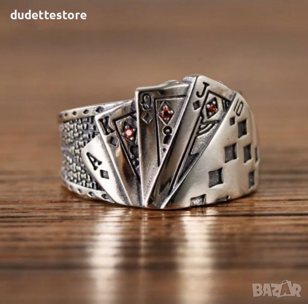 Голям сребърен пръстен с карти , снимка 1