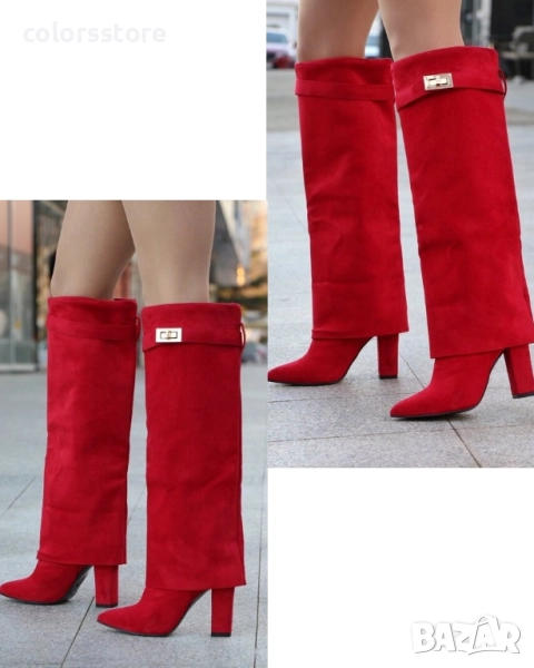 Ботуши на ток - червен велур - KD105, снимка 1