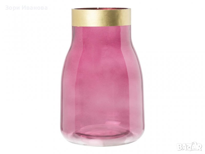 Стъклена розова ваза , снимка 1