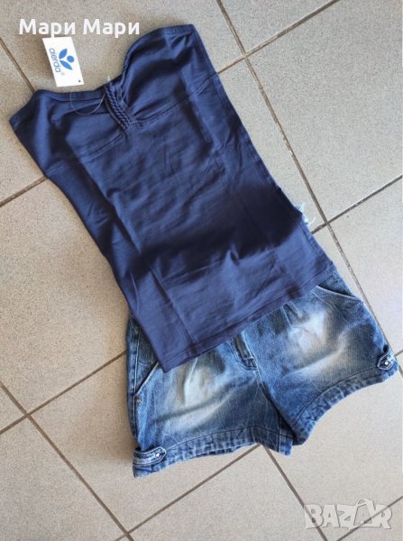 Тъмно син потник без презрамки, снимка 1