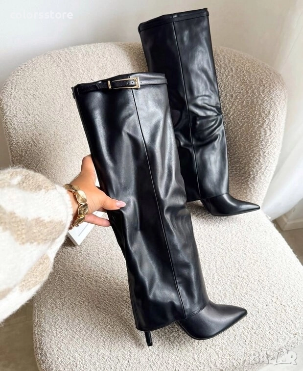 Ботуши на ток - черна кожа - OD944 , снимка 1
