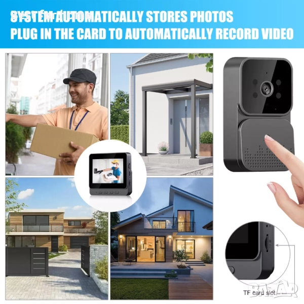 4.3" Безжичен, интелигентен видеозвънец с камера и 4.3" монитор, снимка 1