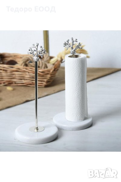 Нова! Луксозна поставка за кухненска хартия ролка мрамор злато, сребро, снимка 1