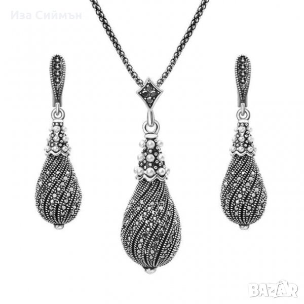 Винтидж комплект обици и колие с перли и кристали медицинска стомана 316L, снимка 1