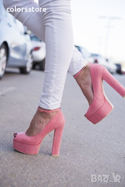 Обувки на ток - розов велур - FS1542, снимка 1