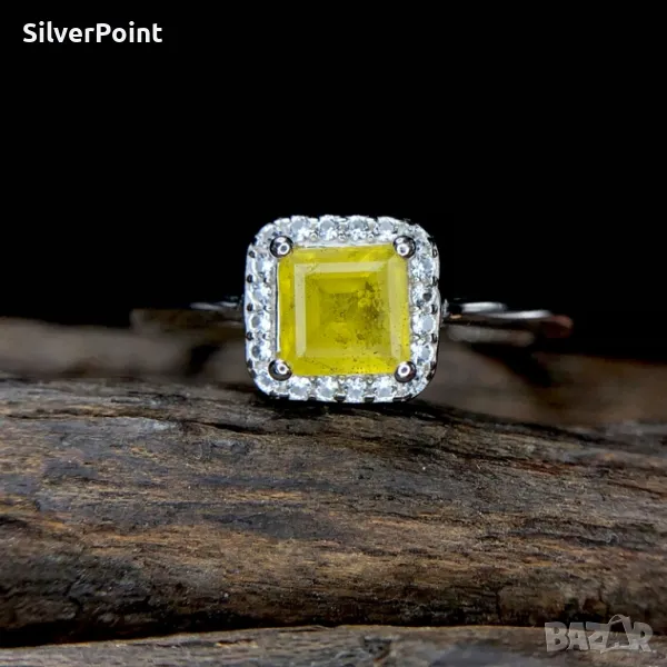 Сребърен пръстен с натурален Жълт Сапфир , снимка 1