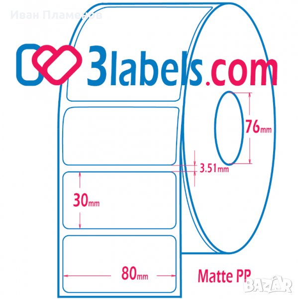 3labels гланцови бели етикети от PP (полипропилен) супер премиум за инкджет (inkjet) печат 80х30 мм, снимка 1