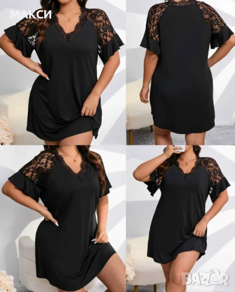 Макси еластична фина нощница с красива дантела в наситено черно - много меко, силно еластично и комф, снимка 1