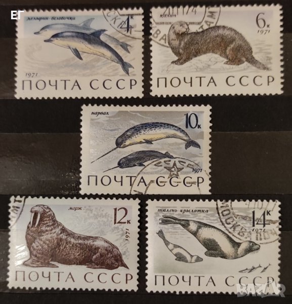 СССР, 1971 г. - пълна серия клеймовани марки, морски бозайници, 1*36, снимка 1