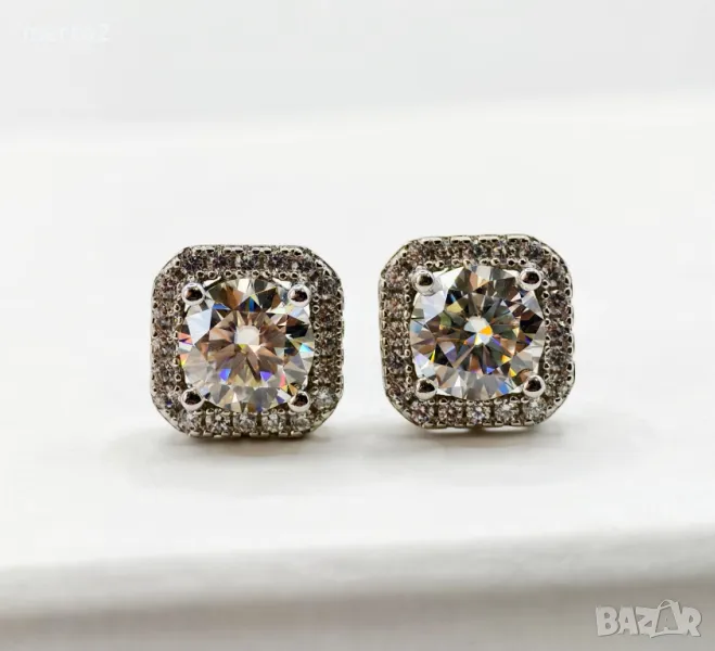 Сребърни 925 Обеци С Мойсанит 1 Карат общо 2 Карата и Циркони!, снимка 1