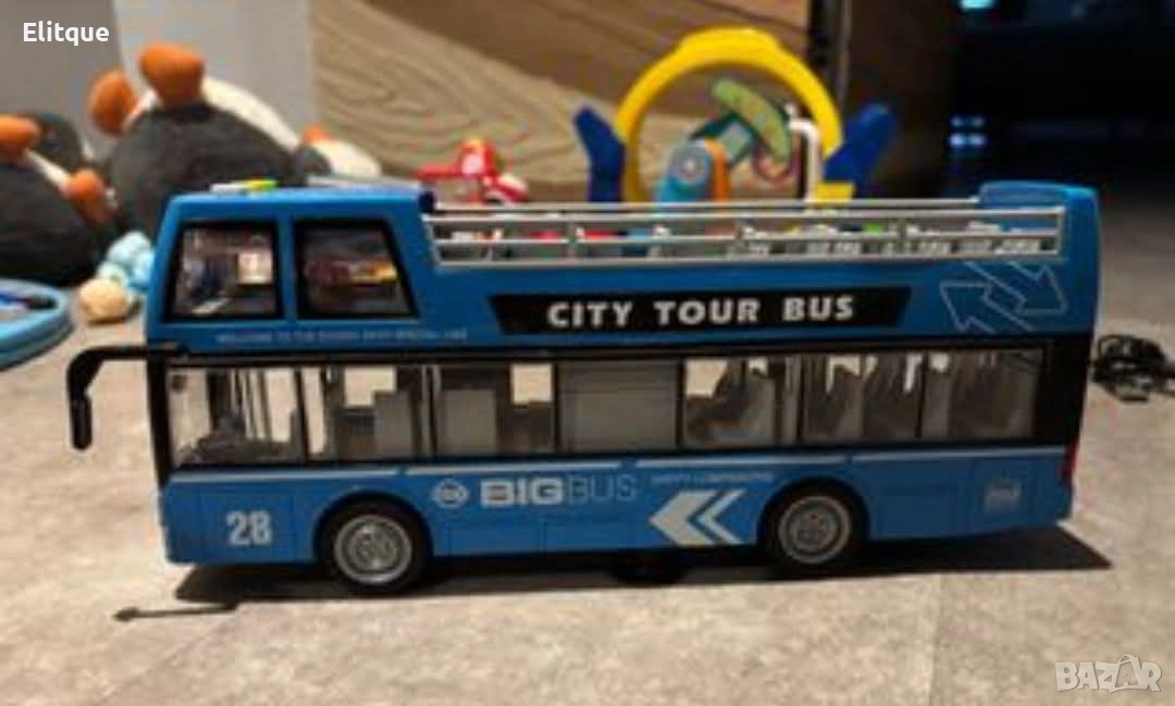Детски двуетажен автобус със звукови и светлинни ефекти, син, снимка 1