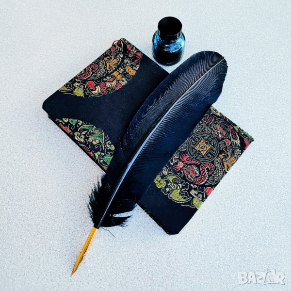 Ръчно подвързан бележник във винтидж стил с твърди корици и цветен печат, снимка 1