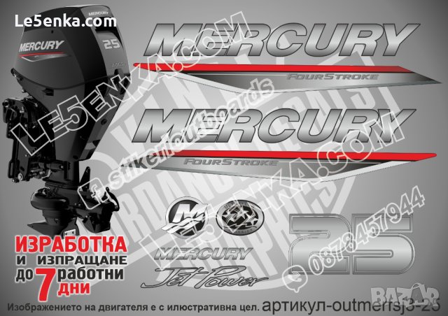 MERCURY 25 hp JET FS 2019-2022 Меркюри извънбордов двигател стикери надписи лодка яхта outmerfsj3-25, снимка 1 - Аксесоари и консумативи - 43249198