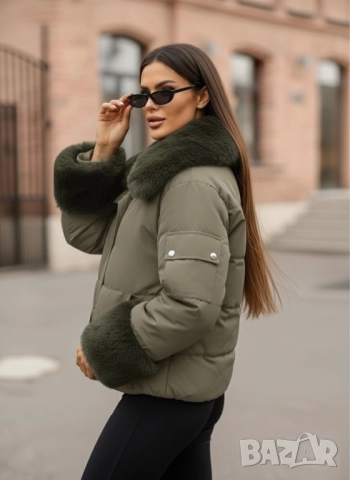 Уникално зелено зимно яке с пух , снимка 11 - Якета - 47941700