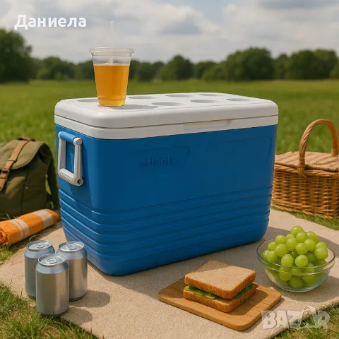 Хладилна кутия Atlantic 60L, пасивна, синя, с поставки за чаши, снимка 2 - Хладилни чанти - 50356233