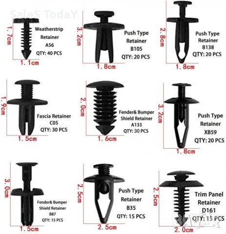 Щипки за кори лайсни панели табло + инструмент за демонтаж, 421бр, снимка 5 - Аксесоари и консумативи - 43756204