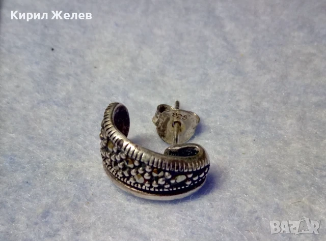 ЕЛЕГАНТНА СКЪПОЦЕННА СРЕБЪРНА ОБЕЦА СРЕБРО 925 с ФАСЕТИРАНИ БЛЕСТЯЩИ МАРКАЗИТИ 28589, снимка 4 - Обеци - 50542142