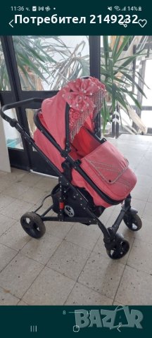 бебешка количка и столче за кола розова, снимка 2 - Детски колички - 42932850