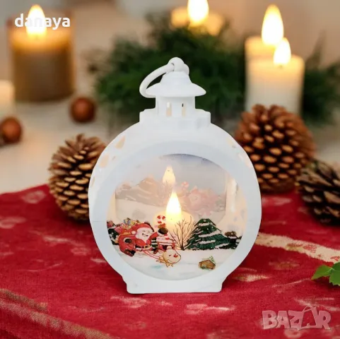 5380 Кръгъл коледен фенер светеща коледна украса, 15 см, снимка 4 - Декорация за дома - 47675908