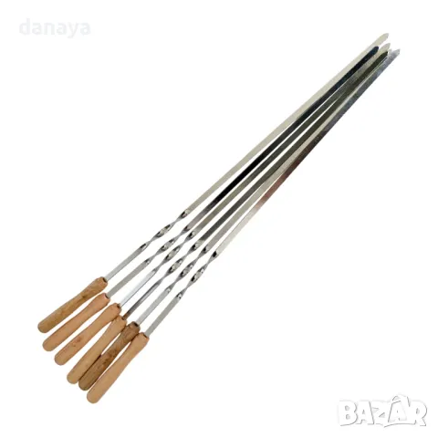 5811 Плоски метални шишове за барбекю и скара, 50см, 6 броя, снимка 3 - Аксесоари за кухня - 49479701