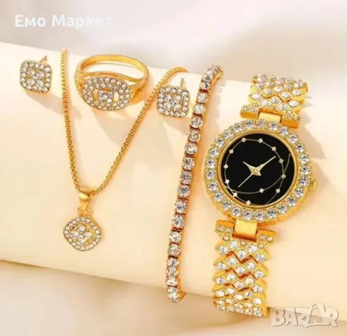 Дамски часовник златен с камъни 6 части, снимка 2 - Дамски - 50089962