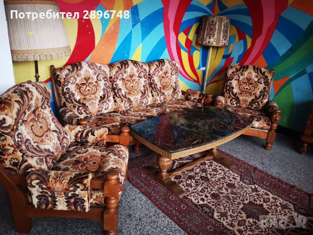 Диван тройка и два фотьойла от масивно дърво , снимка 6 - Дивани и мека мебел - 43645388