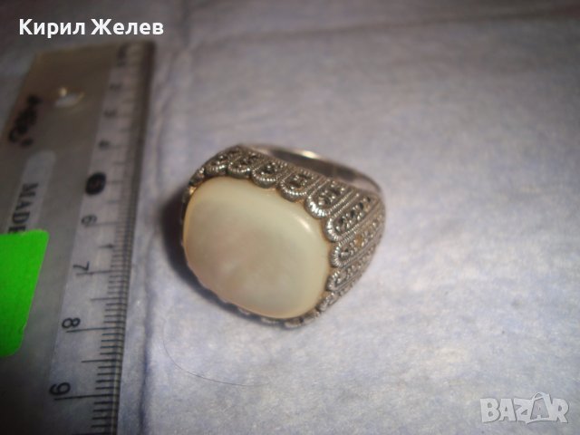 СКЪПОЦЕНЕН СРЕБЪРЕН БУТИКОВ ПРЪСТЕН СРЕБРО 925 с ОГРОМЕН ШЛИФОВАН МЛЕЧЕН БЯЛ ОПАЛ и МАРКАЗИТИ 32389, снимка 3 - Пръстени - 38342983