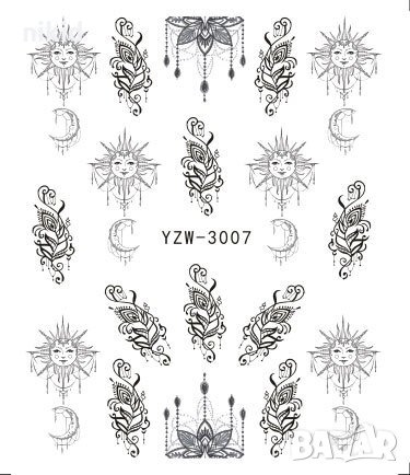 YZW-3007 черни слънце луна украса слайдер ваденки водни стикери за нокти маникюр