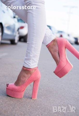 Обувки на ток - розов велур - FS1542