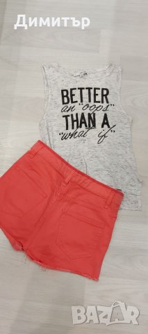 Дамски лот: потник + къси дънкови панталони, снимка 2 - Комплекти - 33145708