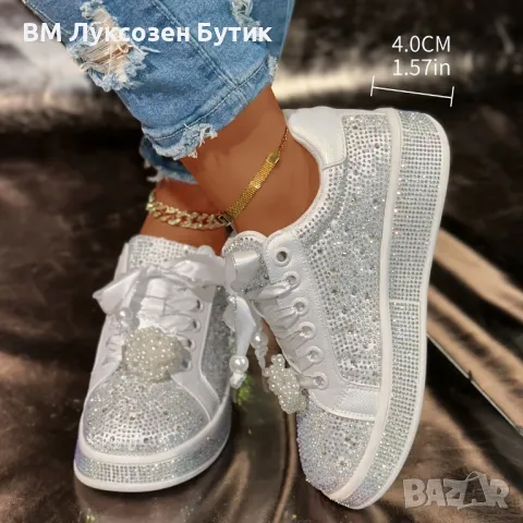 ✨ Луксозни дамски кецове с блестящи камъчета – Стил и комфорт в едно! ✨, снимка 3 - Дамски ежедневни обувки - 50106636
