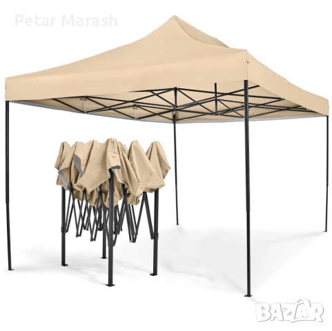 Луксозна градинска шатра KraftWorld 3×6 м – премиум бежово платнище, сгъваема конструкция, снимка 12 - Градински мебели, декорация  - 51465136