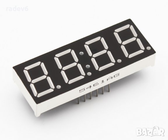 7-сегментен LED индикатор 0.56", цвят зелен, 4 цифри, общ анод, часовник