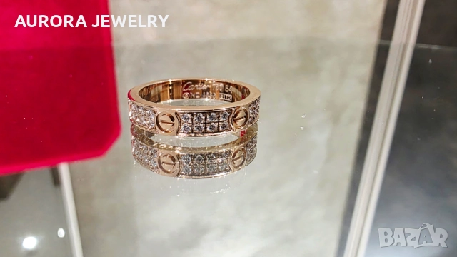 CARTIER Love Band Rose Gold Paved Diamonds Small Model Пръстен, снимка 2 - Пръстени - 52843805