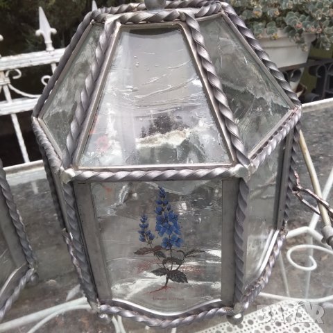 Лот от 3 великолепни лампи желязо рисувано стъкло , снимка 6 - Други - 37811572