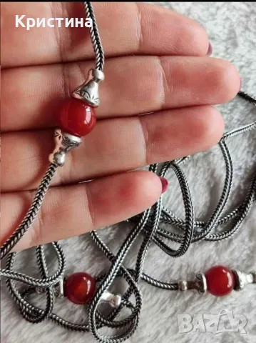 Много красиво масивно сребърно колие с Карнеол, снимка 3 - Колиета, медальони, синджири - 49037842