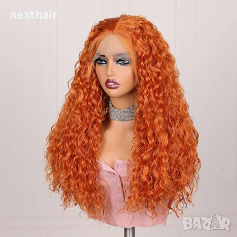 Оранжева къдрава дантелена перука 13*4*1, снимка 4 - Аксесоари за коса - 50463886