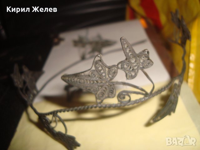 СТАРИНЕН ФИЛИГРАНЕН СРЕБЪРЕН ВЕНЕЦ ДИАДЕМА ВИСОКА ПРОБА СРЕБРО ЮВЕЛИРНА РАБОТА УНИКАТ КОРОНА 23493, снимка 14 - Антикварни и старинни предмети - 33213715