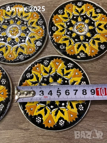 Винтидж комплект керамични подложки за горещо, ръчна изработка Manousaki Keramik, Родос, Гърция, снимка 2 - Антикварни и старинни предмети - 52875759