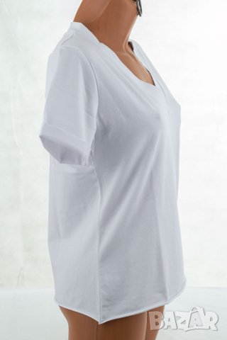 Бяла дамска блуза от памук с къс ръкав Numinou - S/M/L, снимка 4 - Блузи с дълъг ръкав и пуловери - 43101933