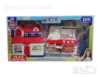 Къща за кукли 2в1 с кухня със светлини и звуци, с мебели