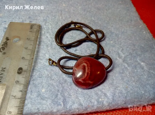 КРАСИВО СТАРО ВИНТИДЖ АРТ КОЛИЕ с ЧЕРВЕН АХАТ / ШНУРЧЕТО се НУЖДАЕ от НОВА ЗАКОПЧАЛКА 30676, снимка 8 - Колиета, медальони, синджири - 47316459