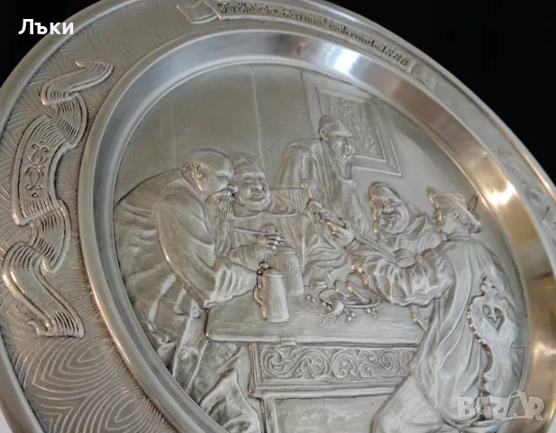 Пано от калай,картина Fröhliche Stammtischrunde на Grützner , снимка 7 - Пана - 48704098