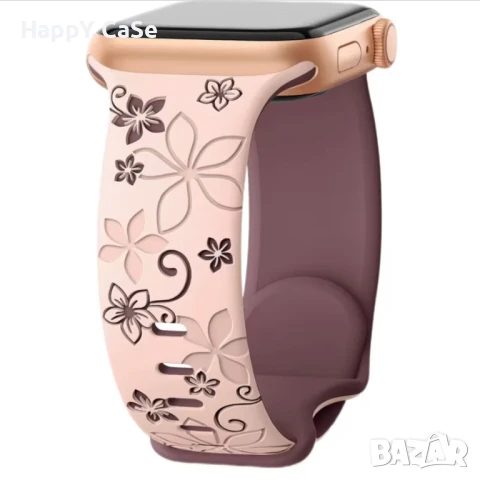 FLORAL Силиконова каишка за Apple Watch Series 11/10/9/8/7/6/5/4/3/2/1/SE/SE2/SE3, снимка 4 - Каишки за часовници - 50992006